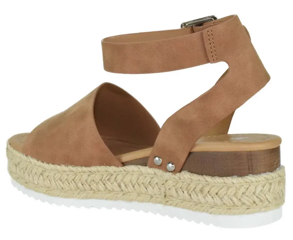 Soda Women Wedge Sandals Ankle Strap Flatform Espadrilles Platform TOPIC brown
